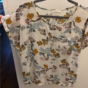 Maurices Floral Blouse with Yellow and Blue Accents